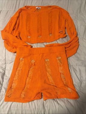 Fashion Nova Orange Distressed Knit Crop Top